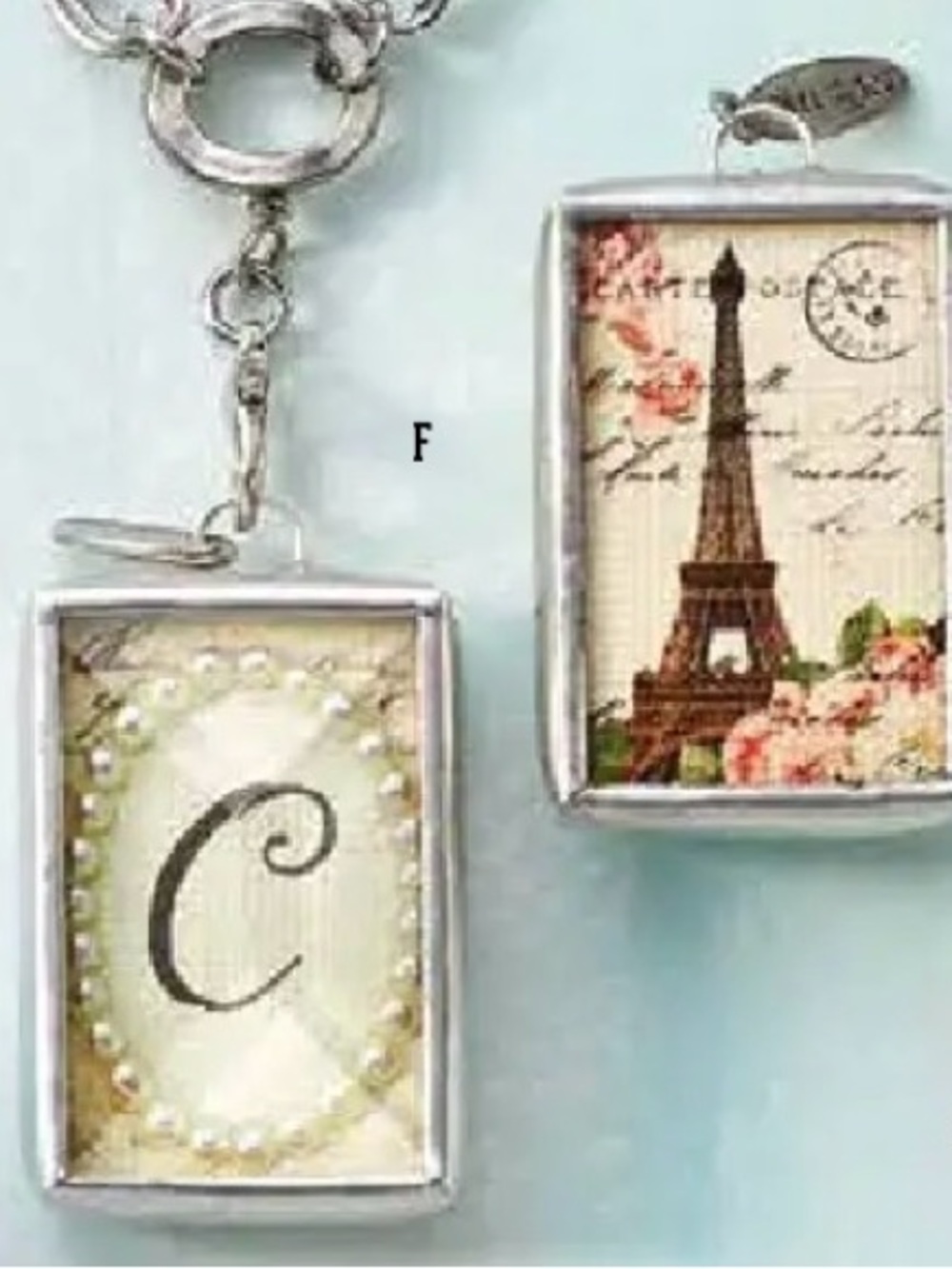 Jewel Kade Silver-Frame Eiffel & Monogram Pendant - Brown, Cream, Pink